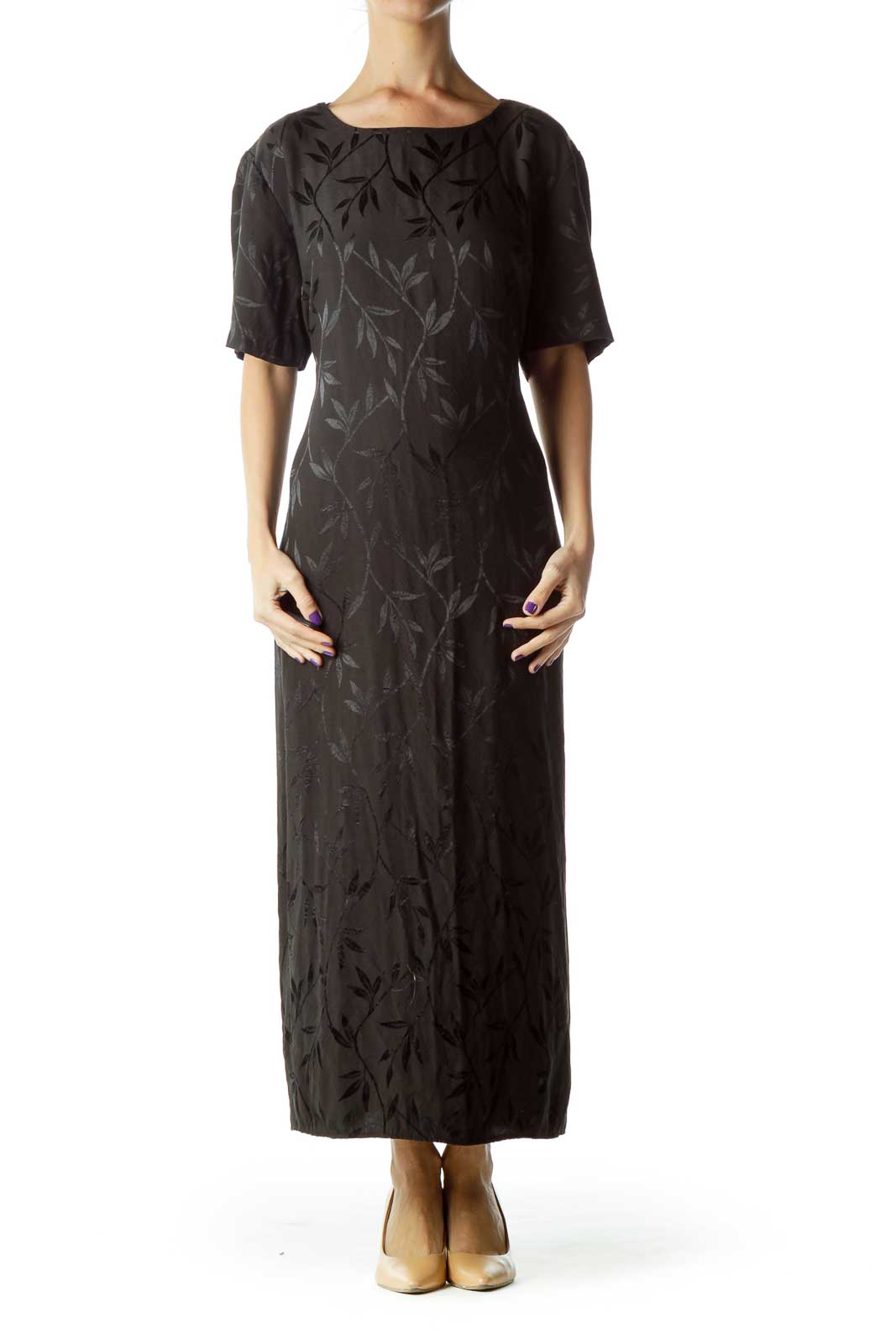 Black Tonal Print Maxi Dress Front