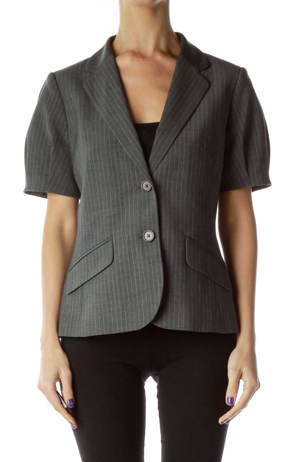 Gray Pinstripe Suit Jacket Front