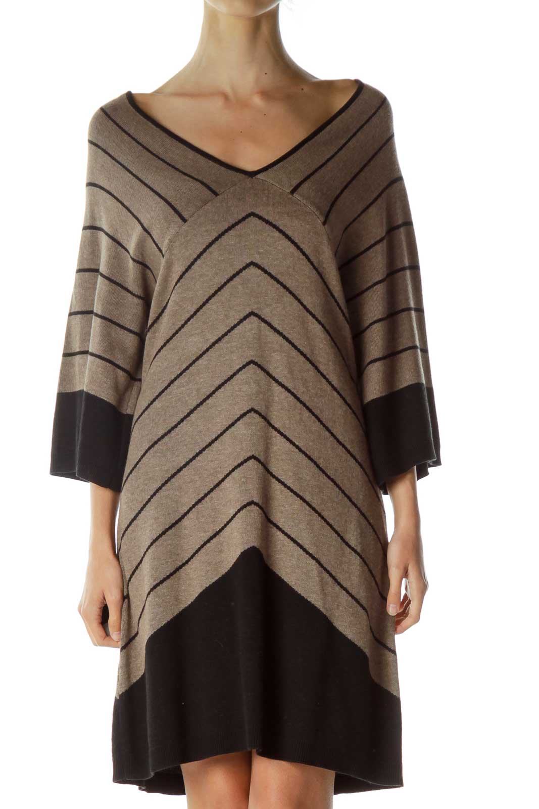 Brown Black Striped Knit Dress Front
