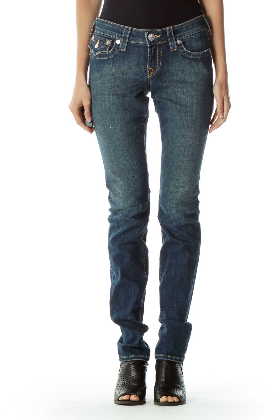 Blue Faded Skinny Jeans Front