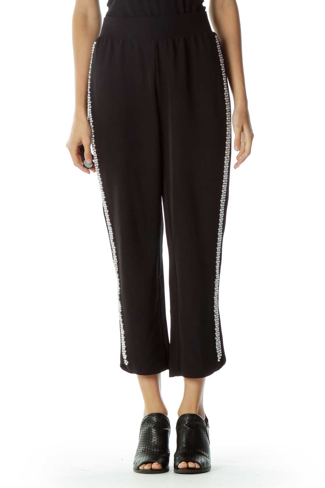Black Beaded Track Pant Front