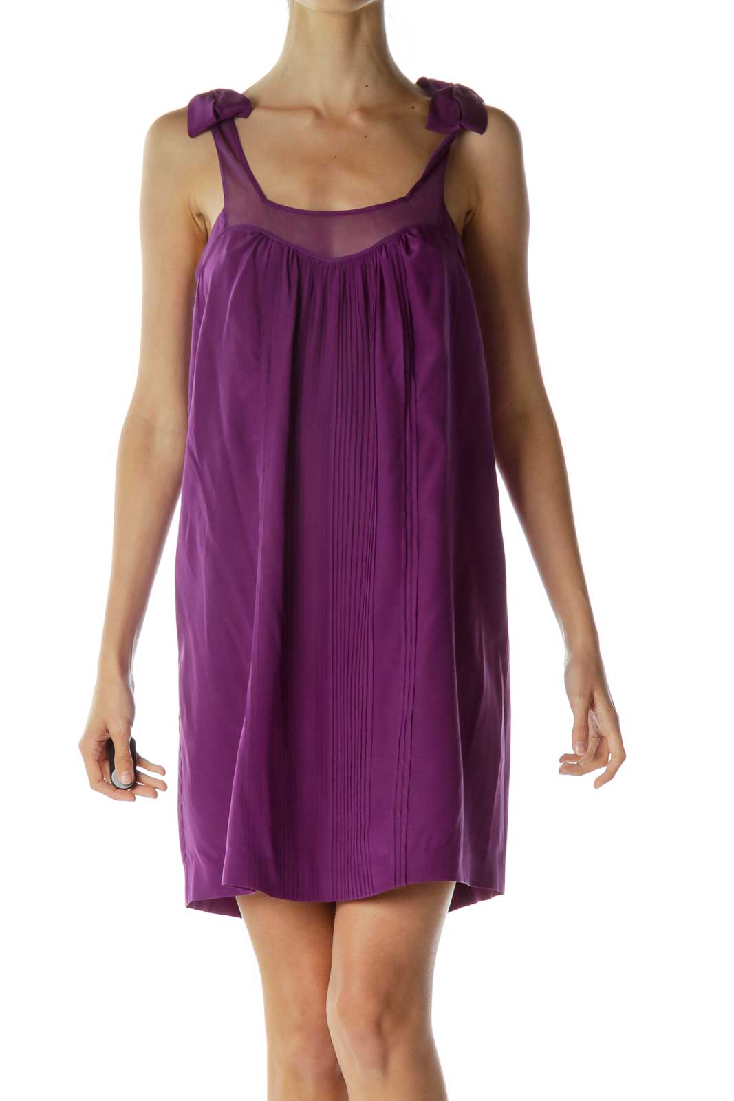 Purple Tent Cocktail Dress with Bow Detail Front