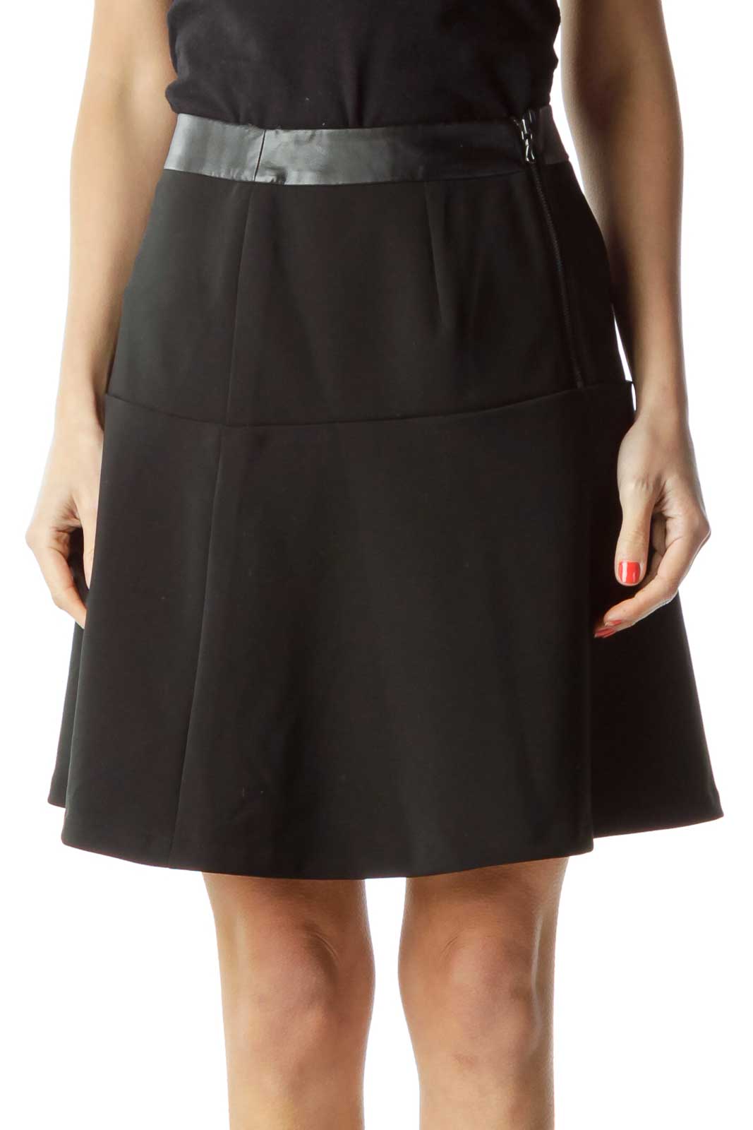 Black Flared Mini Skirt Front
