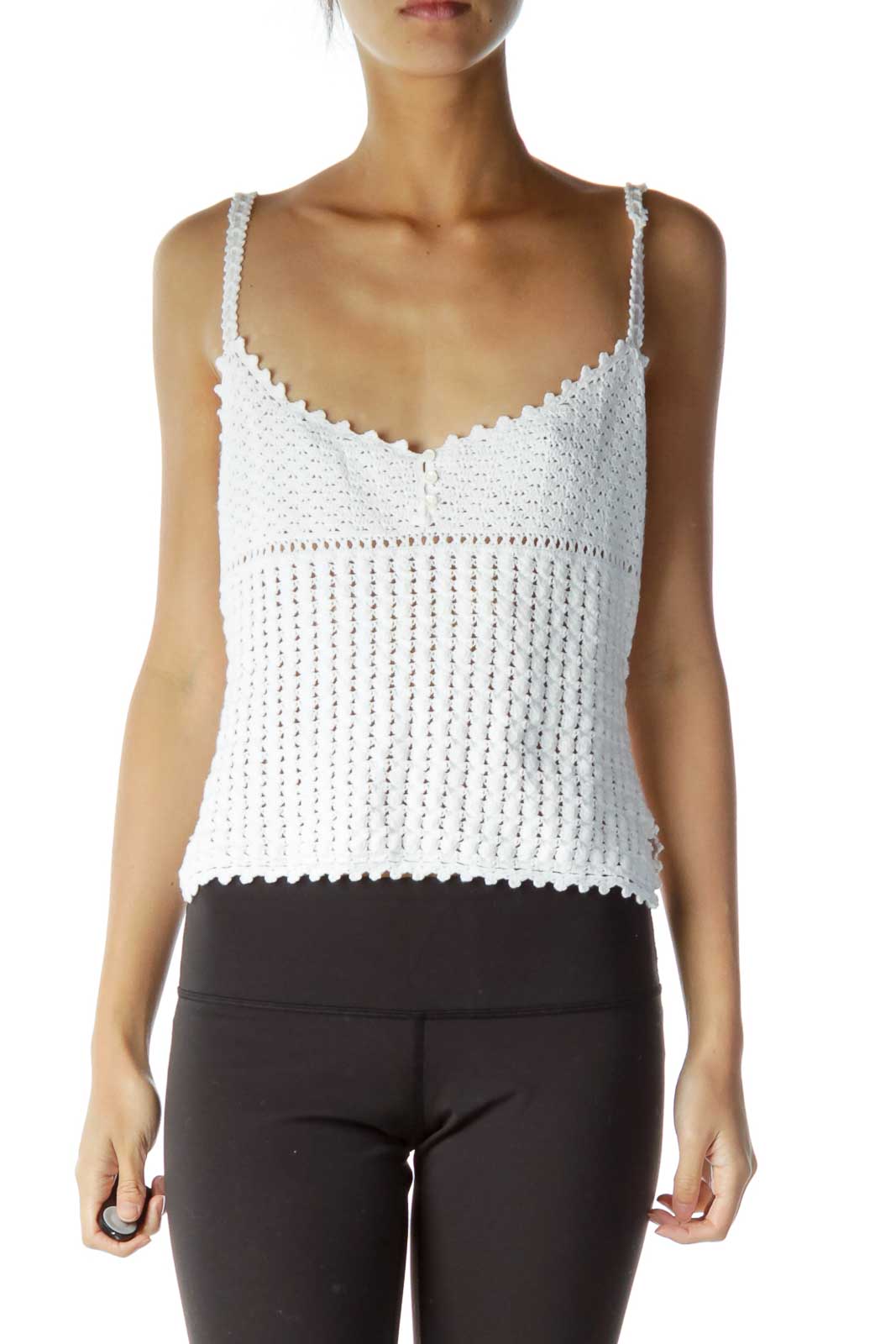 White Crocheted Cropped Top  Front