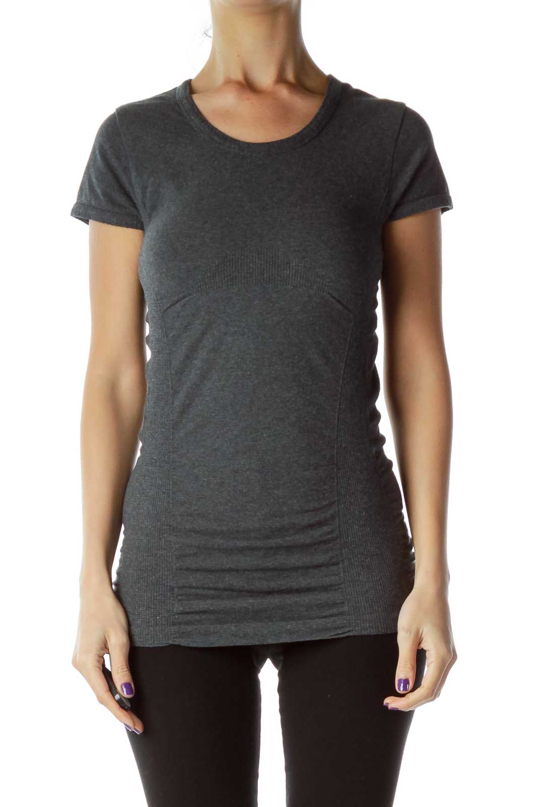 Gray Short Sleeve Yoga Top Front