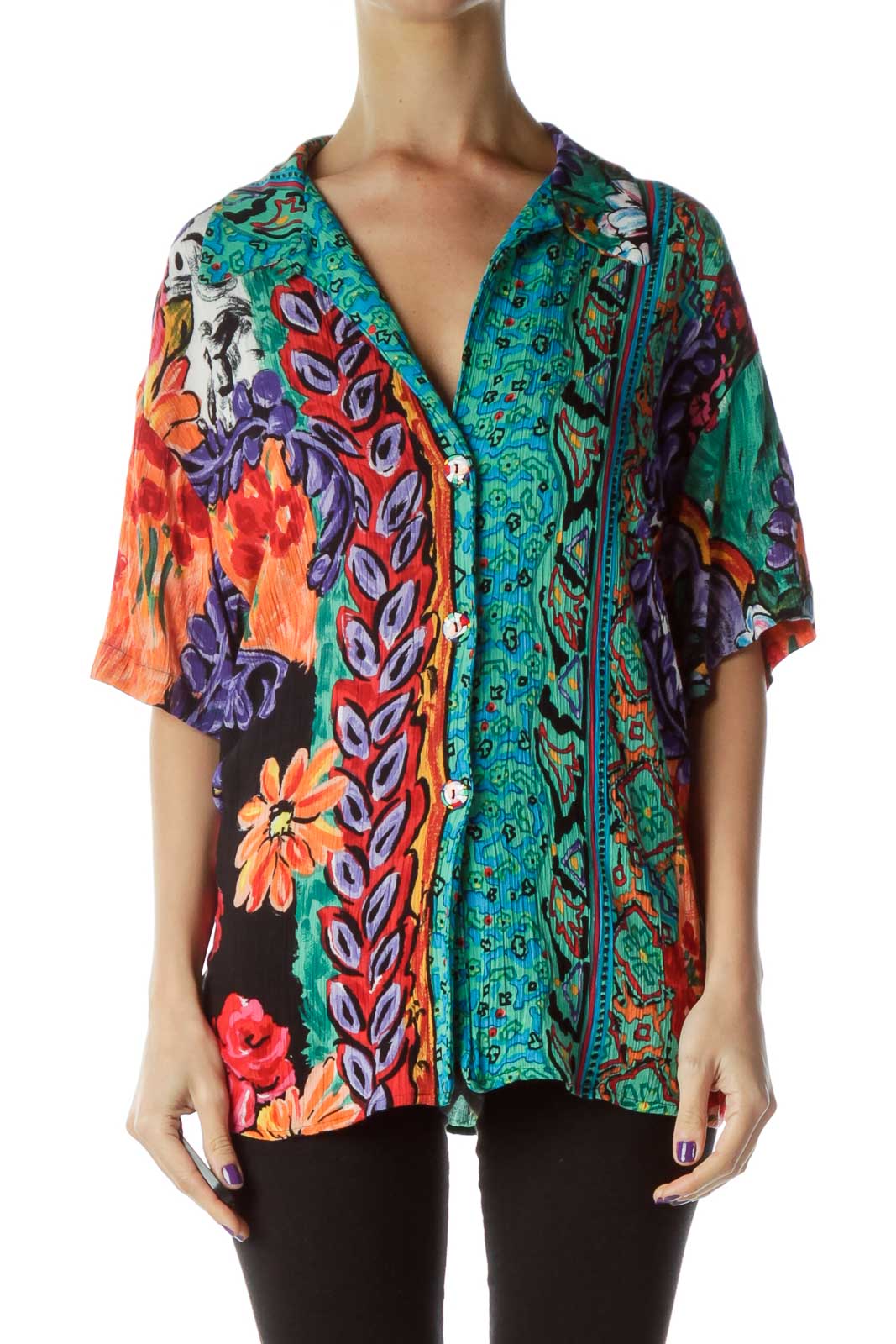 Multicolor Printed Collared Shirt Front