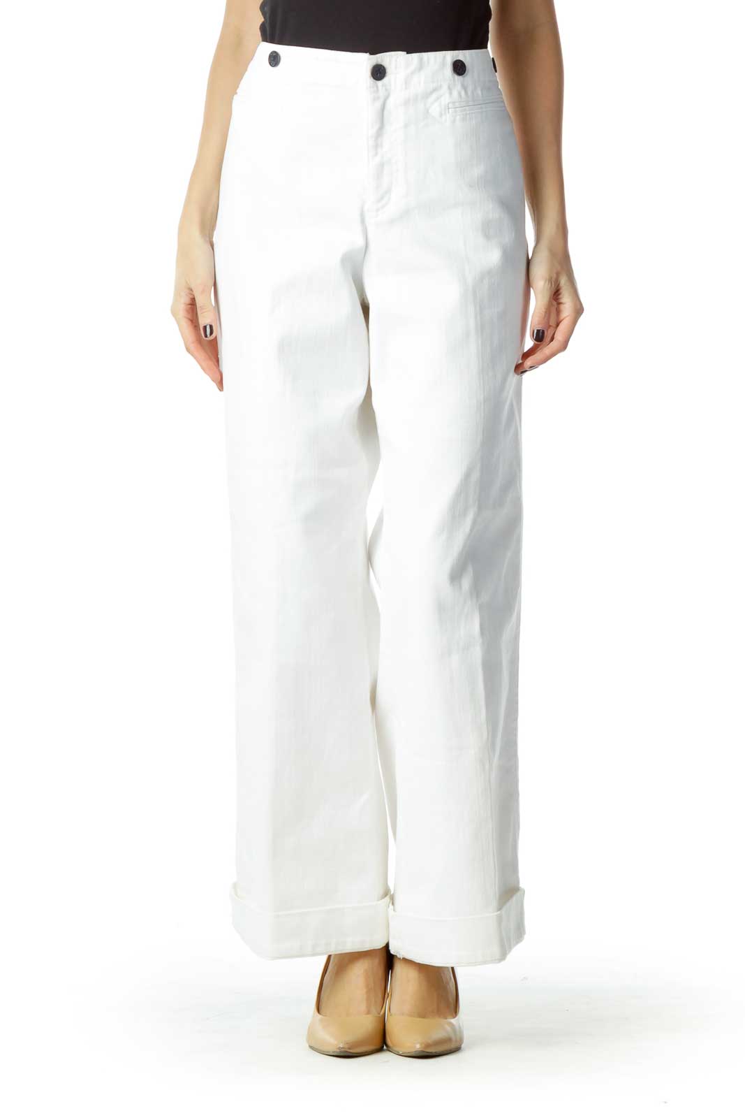 White Wide Leg Cropped Jean Front