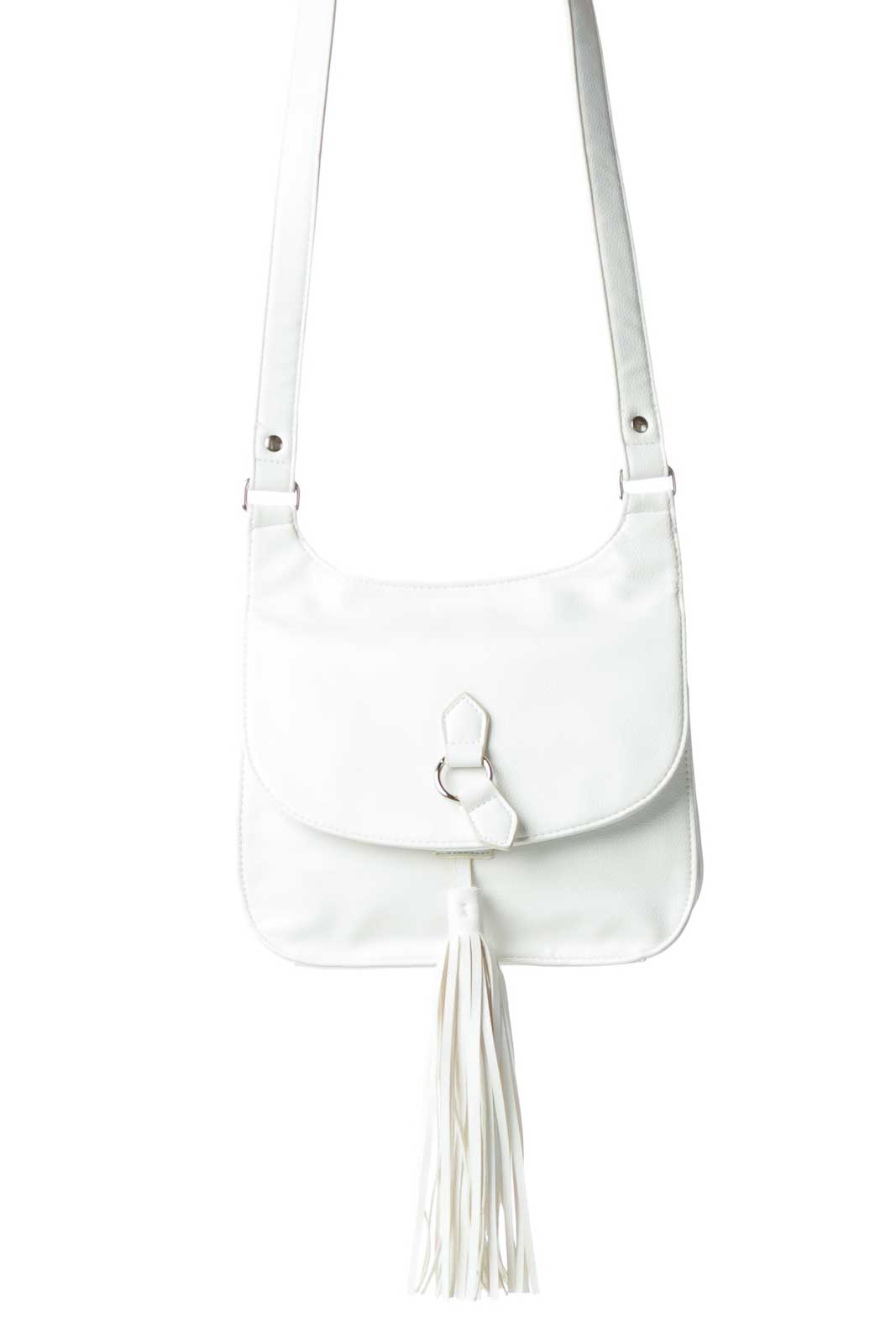 White Crossbody Bag with Tassle Front