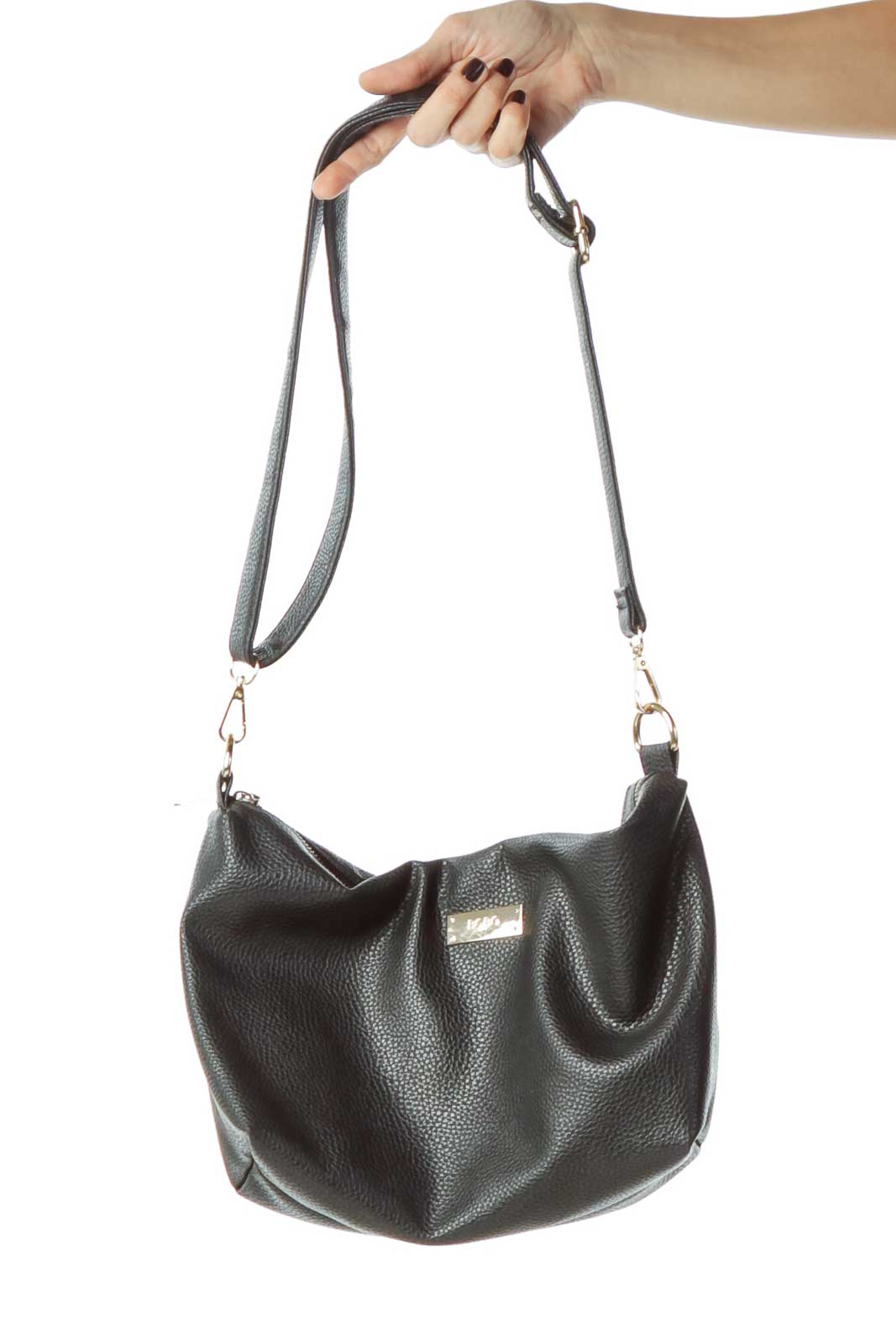 Black Leather Crossbody Bag Front