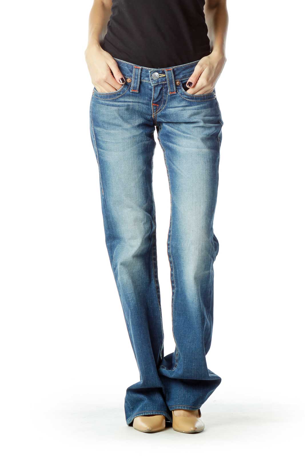 True Religion Brand Jeans - Light Blue Flared Jeans Cotton Elastane ...