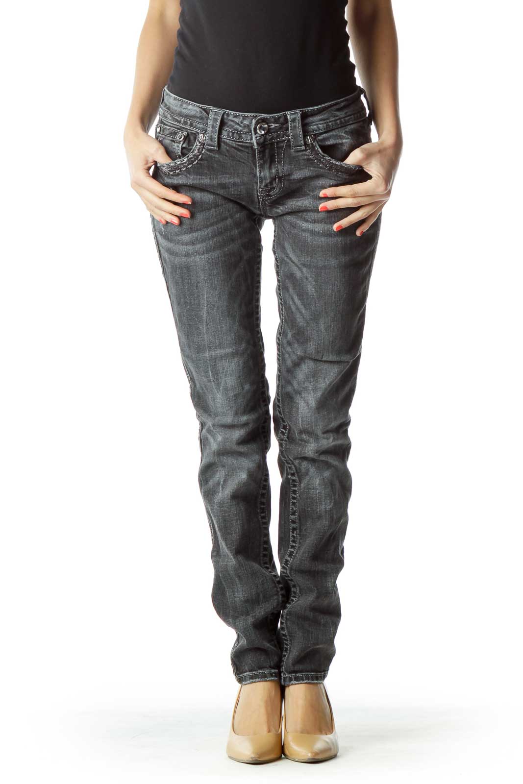 Black Skinny Jean with Shiny Trim Front