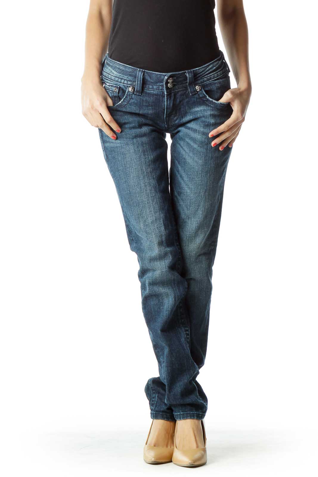 Studded Straight-Leg Jean Front