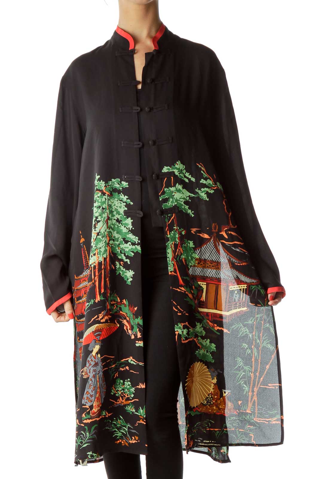 Black Red Printed Long Tunic Front