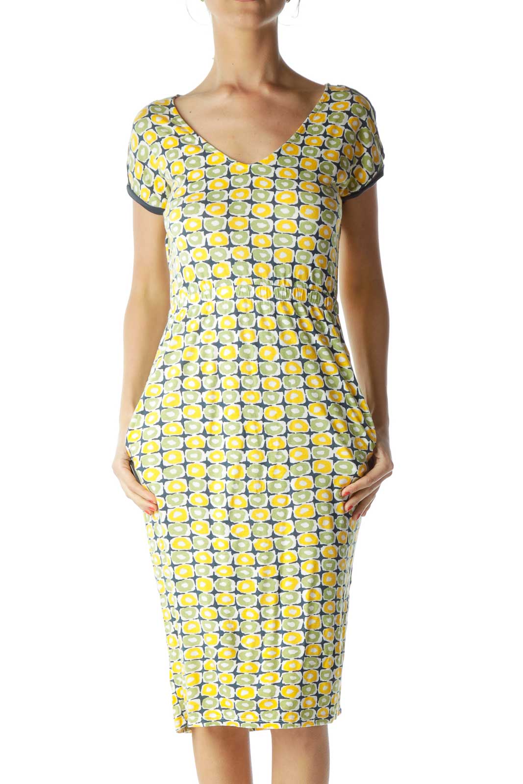 Yellow Green Jersey Knit Day Dress Front