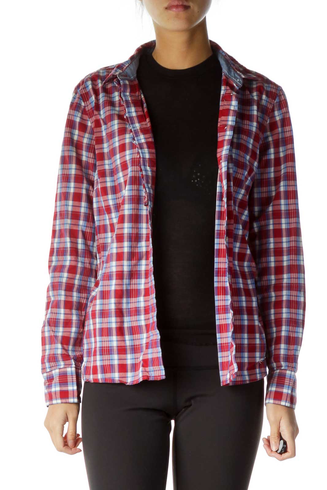 Red White Checked Shirt Front