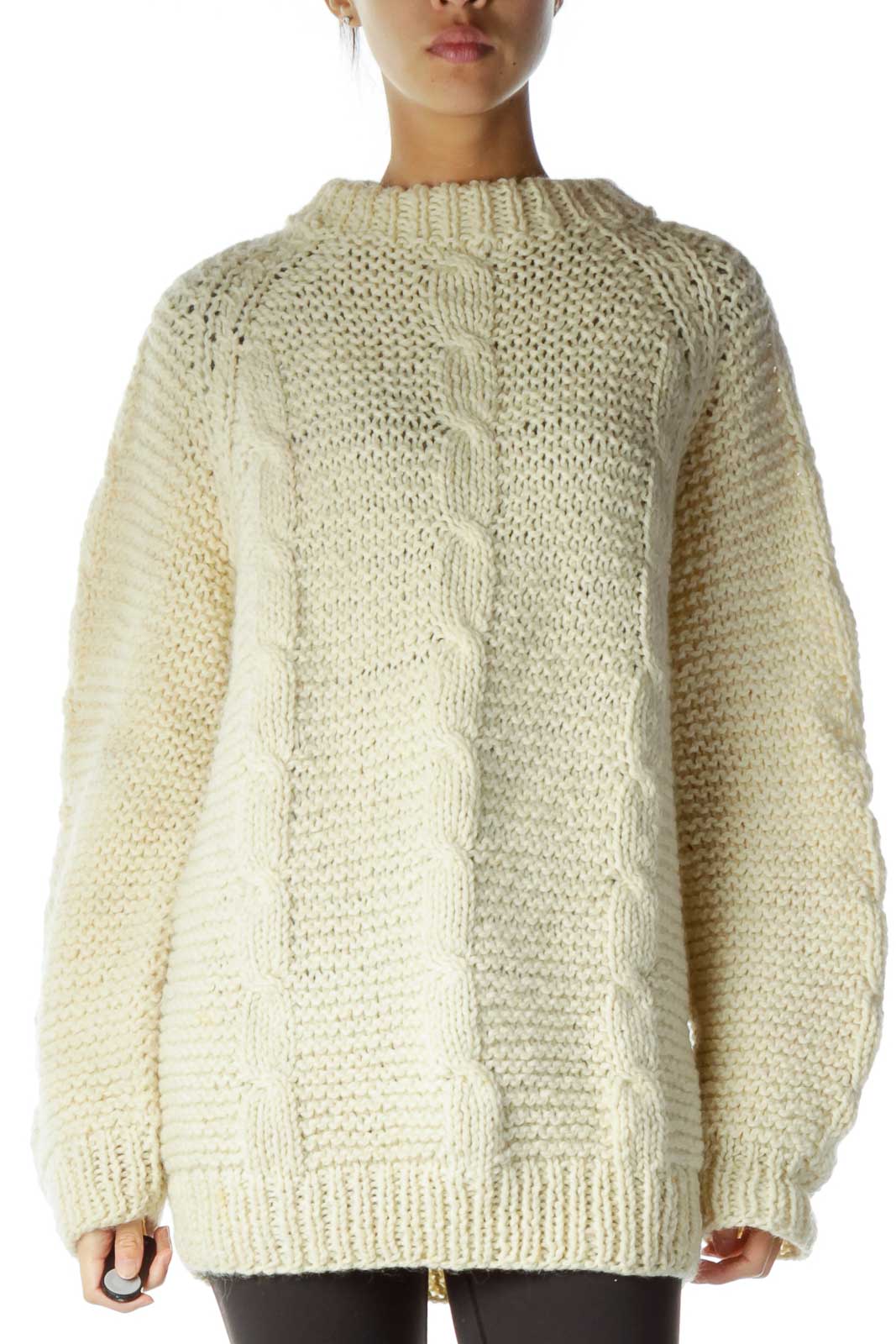 Cream Cable Knit Chunky Sweater Front
