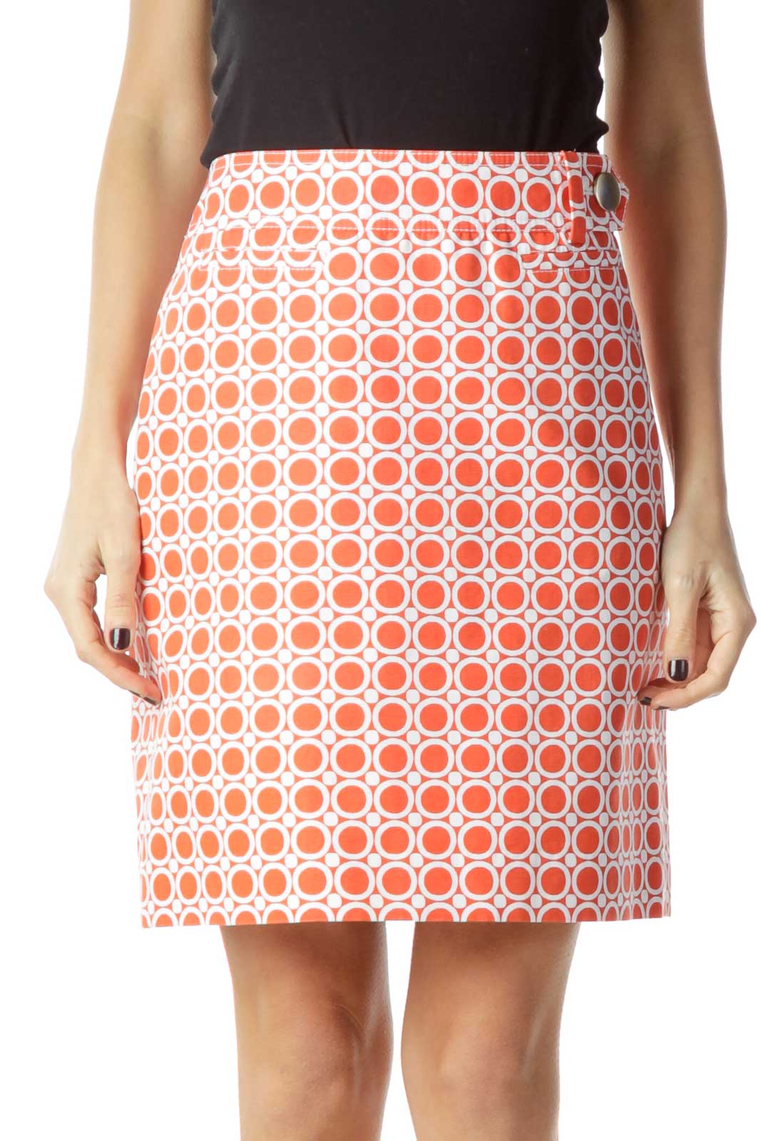 Orange Circle Print Mini Skirt Front