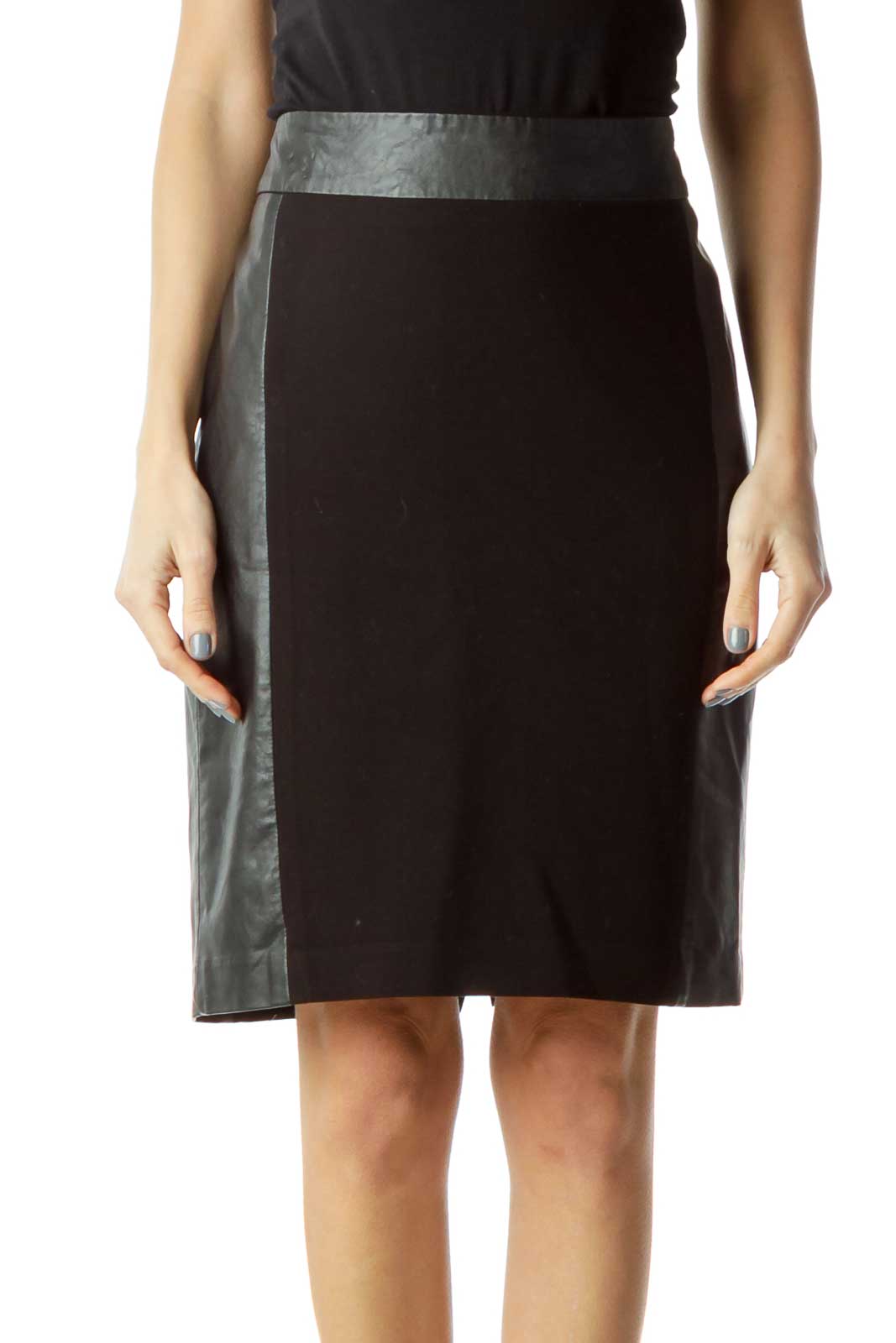 Calvin klein faux-leather panel hotsell pencil skirt