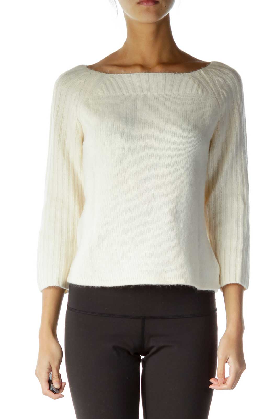 Beige Angora Lambswool Sweater Front