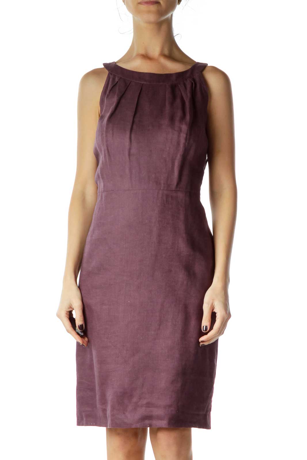 Purple Linen A-line Day Dress Front