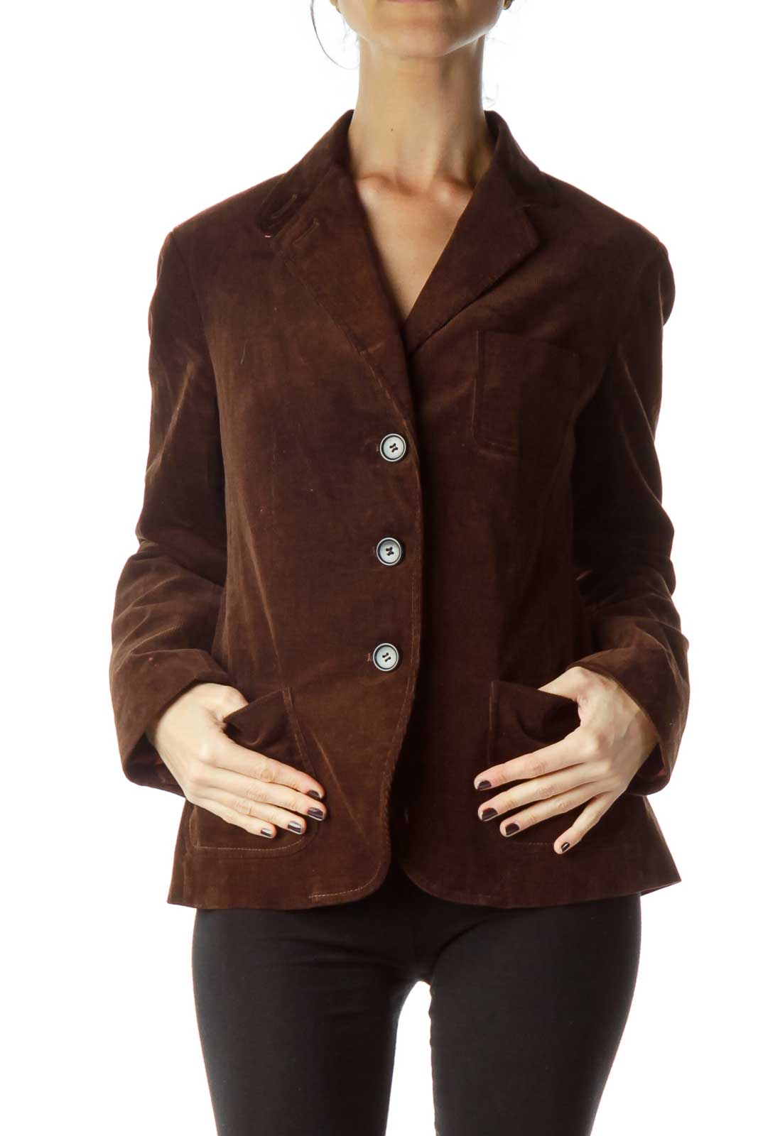 Talbots - Brown Corduroy Buttoned Blazer Cotton Polyester | SilkRoll