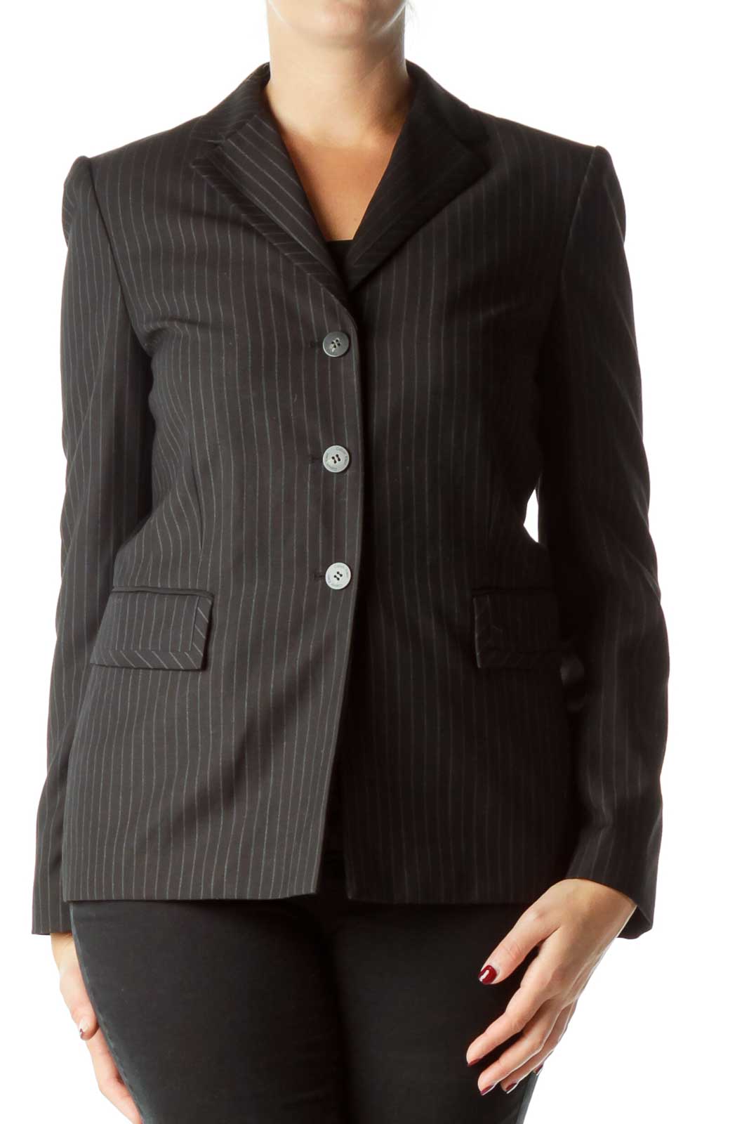 Black Pinstripe Suit Jacket Front