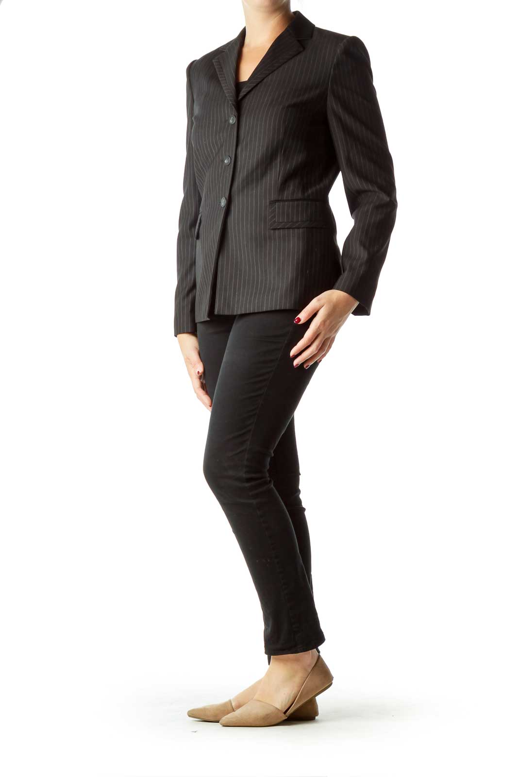Calvin Klein - Black Pinstripe Suit Jacket Polyester Rayon