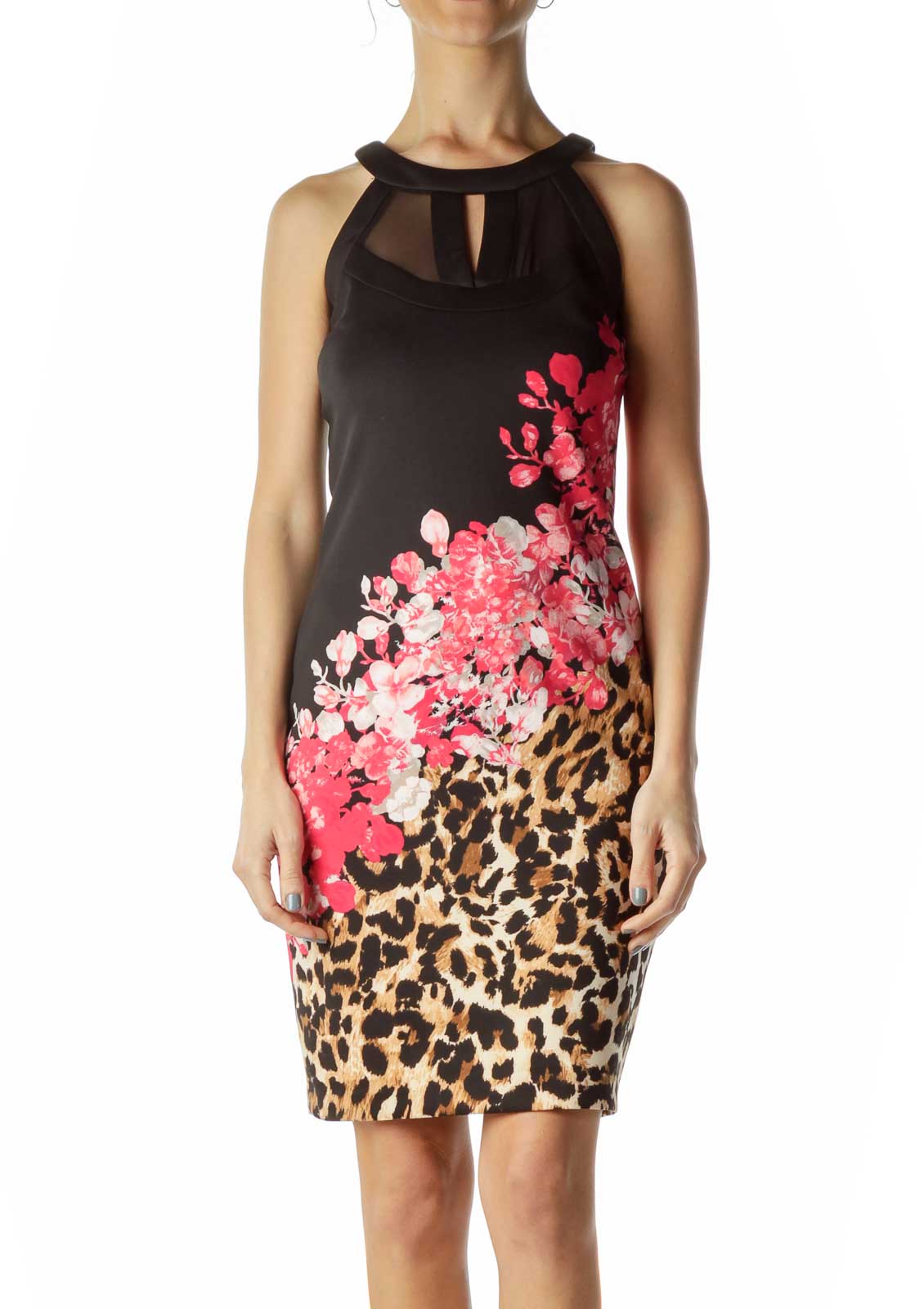 Black Printed Bodycon Dress Front