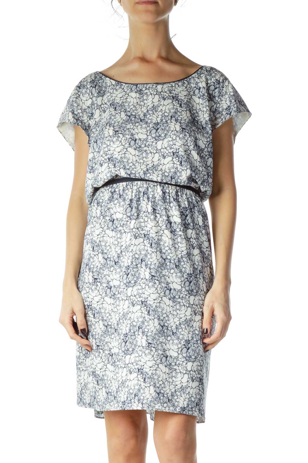 Blue White Floral Work Dress Front