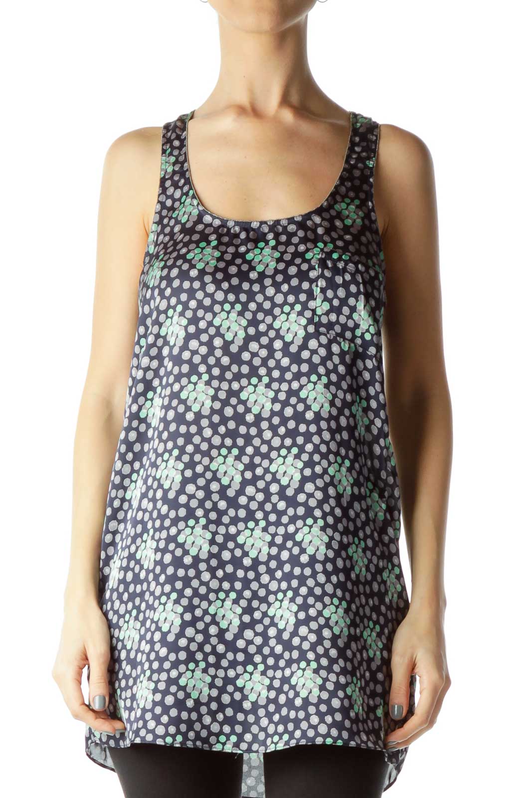 Purple Print Camisole with Jeweled Neck Front