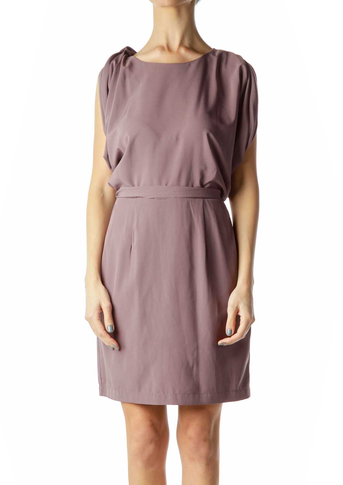 Purple Open-Back Short Sleeve Dress Front