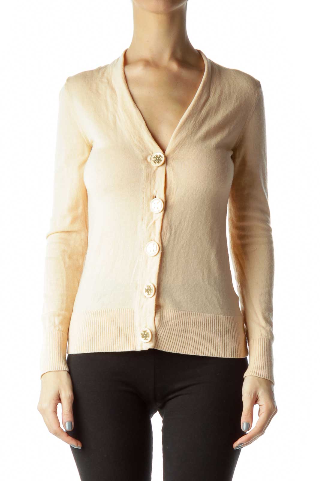 Peach Cardigan with Large Buttons Front