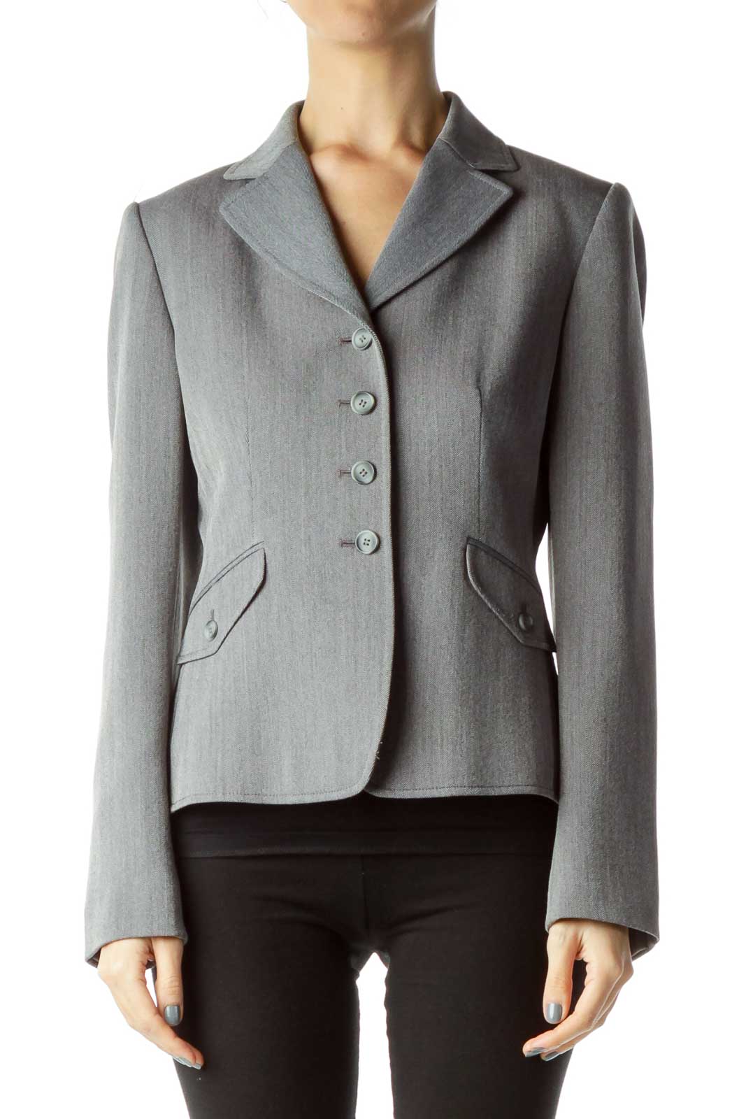 Gray Textured Suit Jacket Front