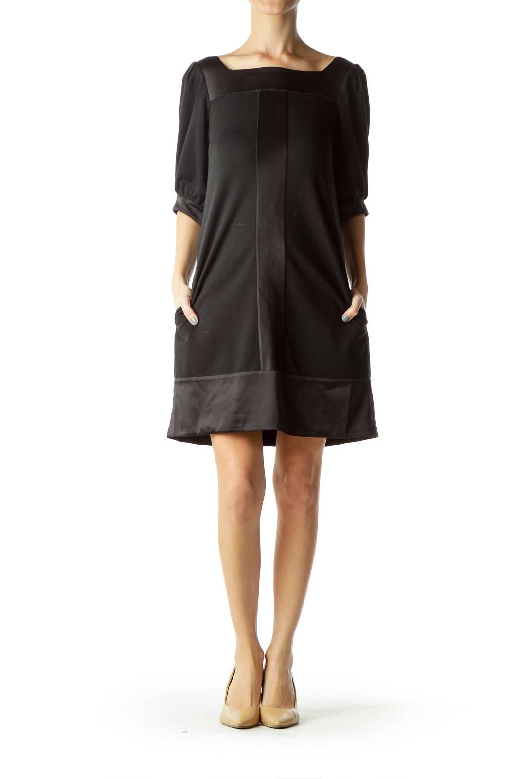 bcbg black satin dress