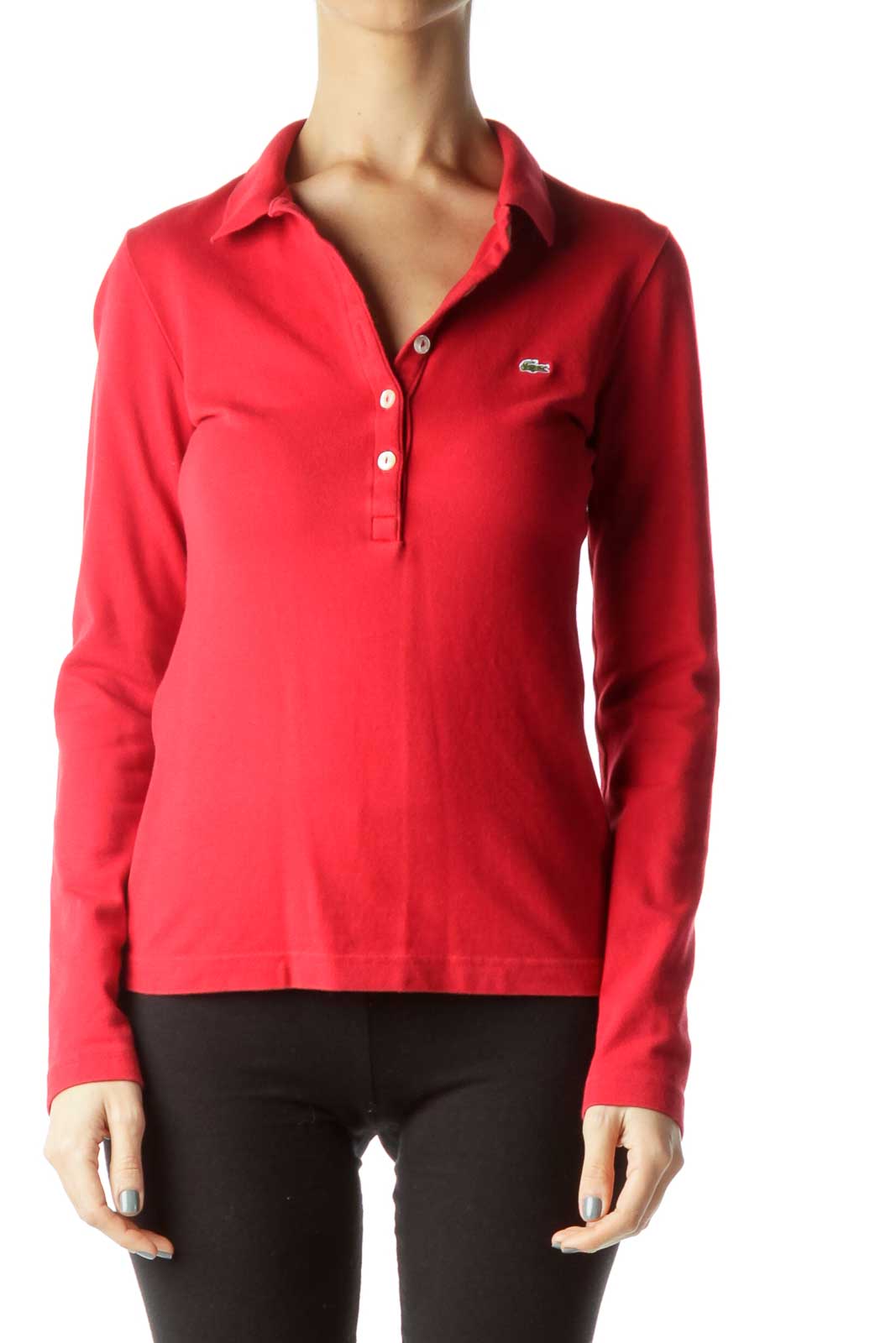Red Long Sleeve Polo Shirt Front