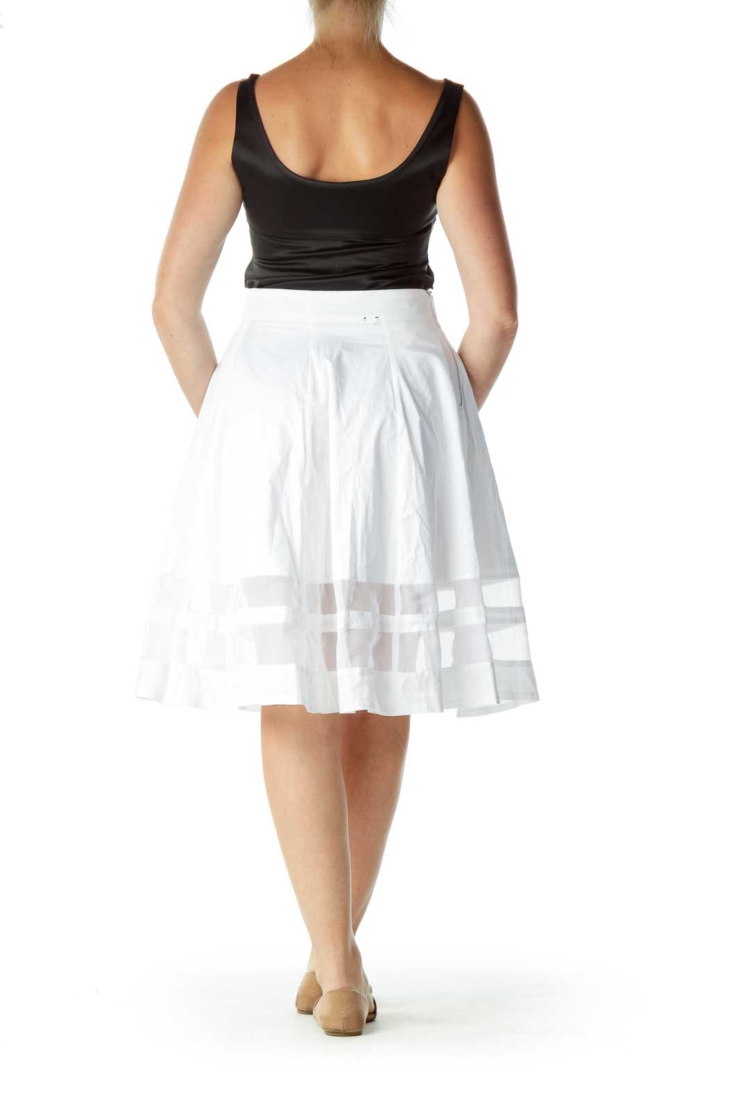 AMANDA + CHELSEA   White Flared Sheer Skirt Cotton Polyester