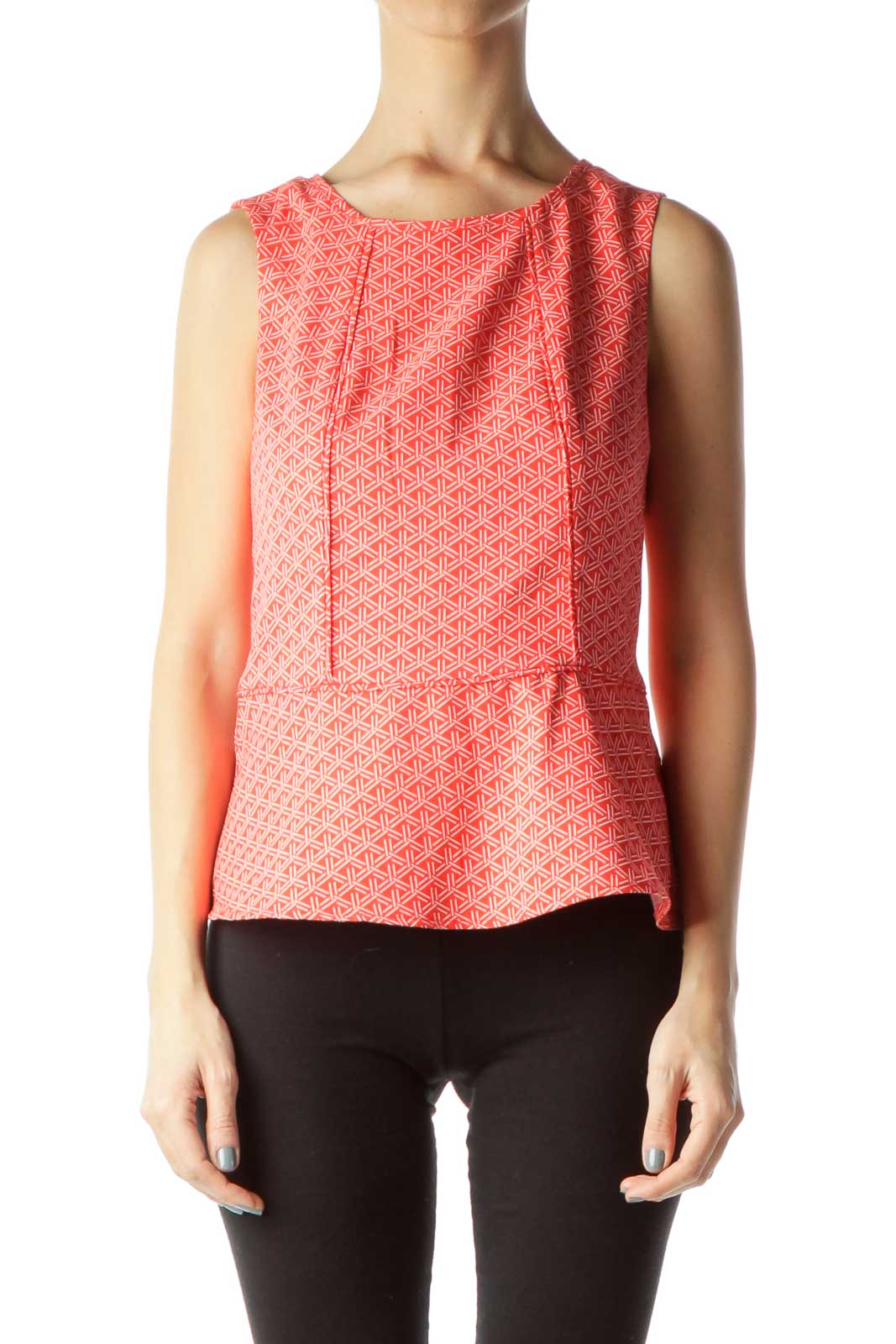 Red White Printed Peplum Top Front