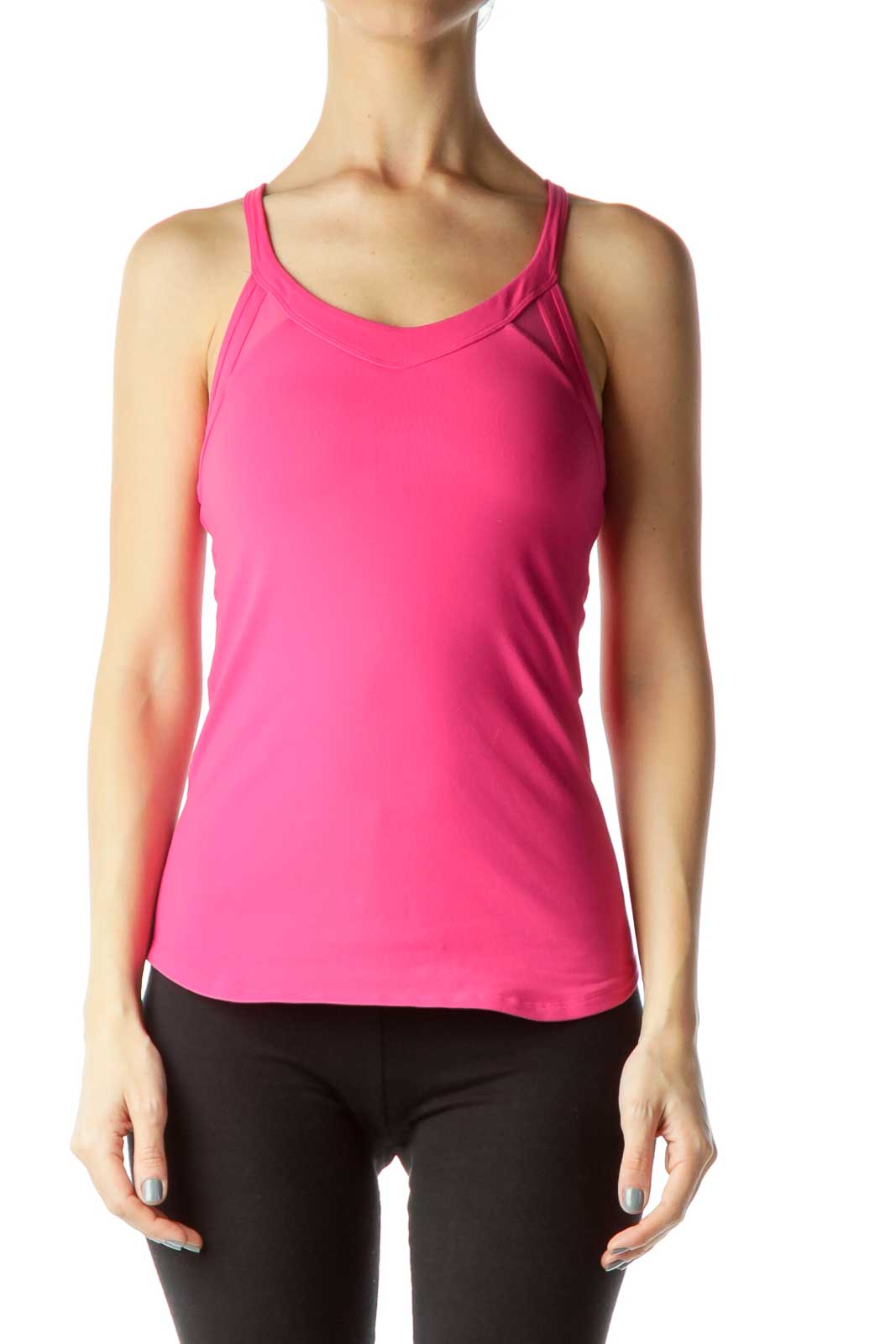 Pink Mesh Fitted Sports Top Front