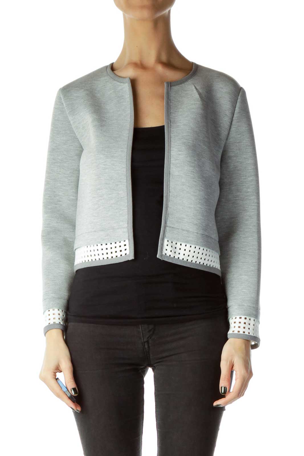 Gray Cropped Scuba Jacket Front