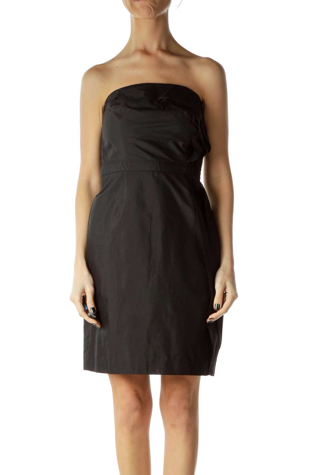 Black Strapless Ruffled Cocktail Dress Front