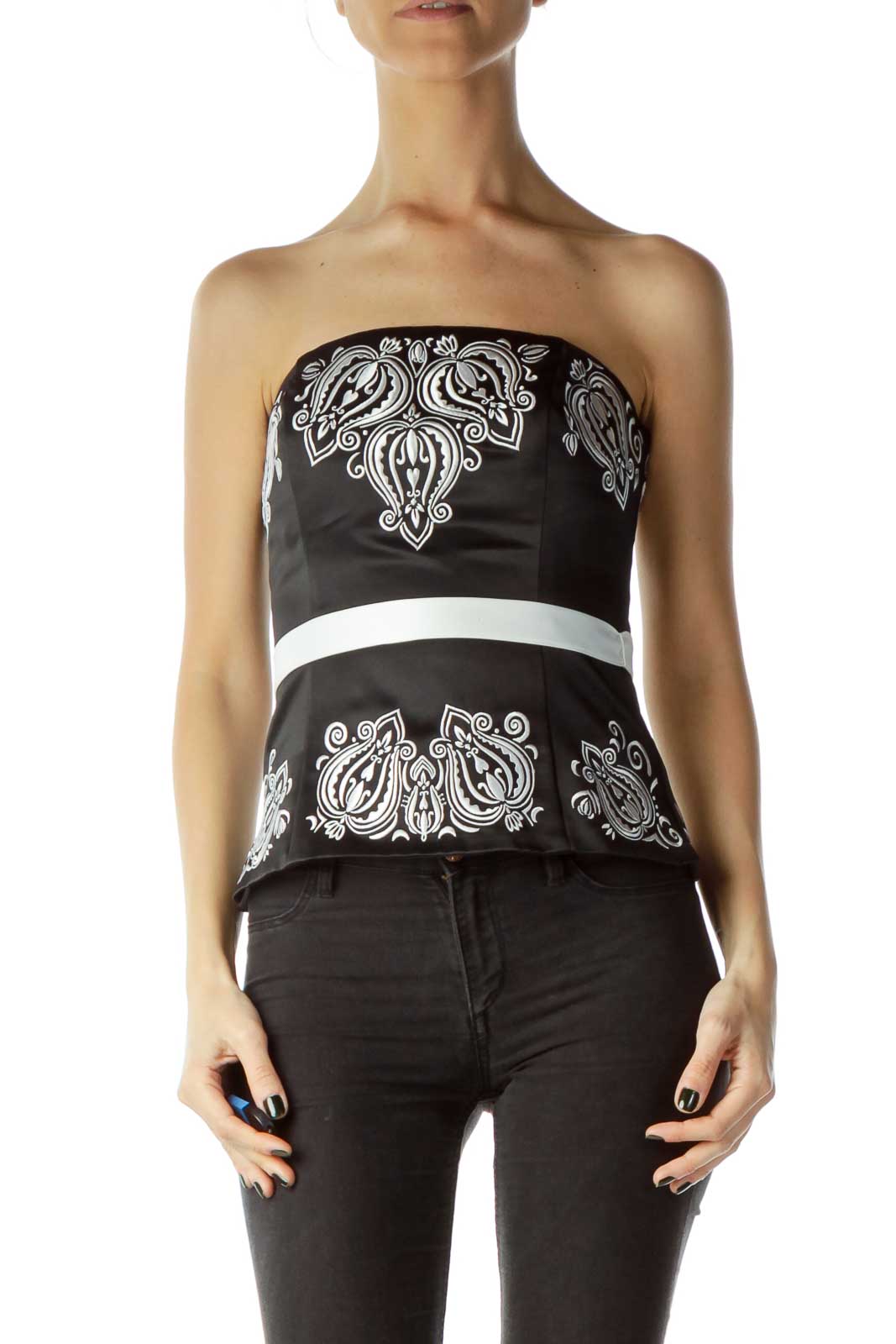 WHITE House Black Market WHBM Pleated Floral Bustier Corset Top, Size: 8