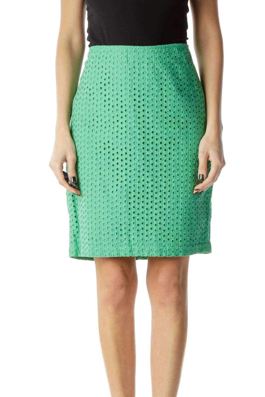 Max Studio - Green Eyelet Pencil Skirt Cotton | SilkRoll