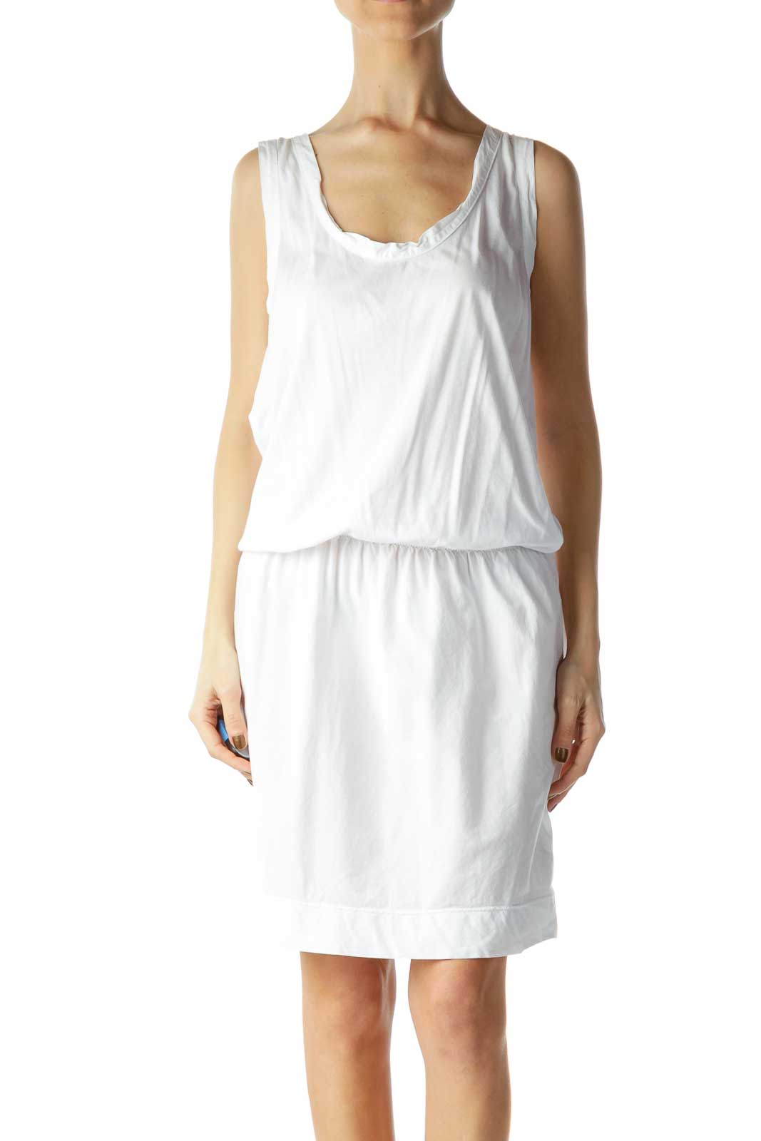 White Scrunched Day Dress Front