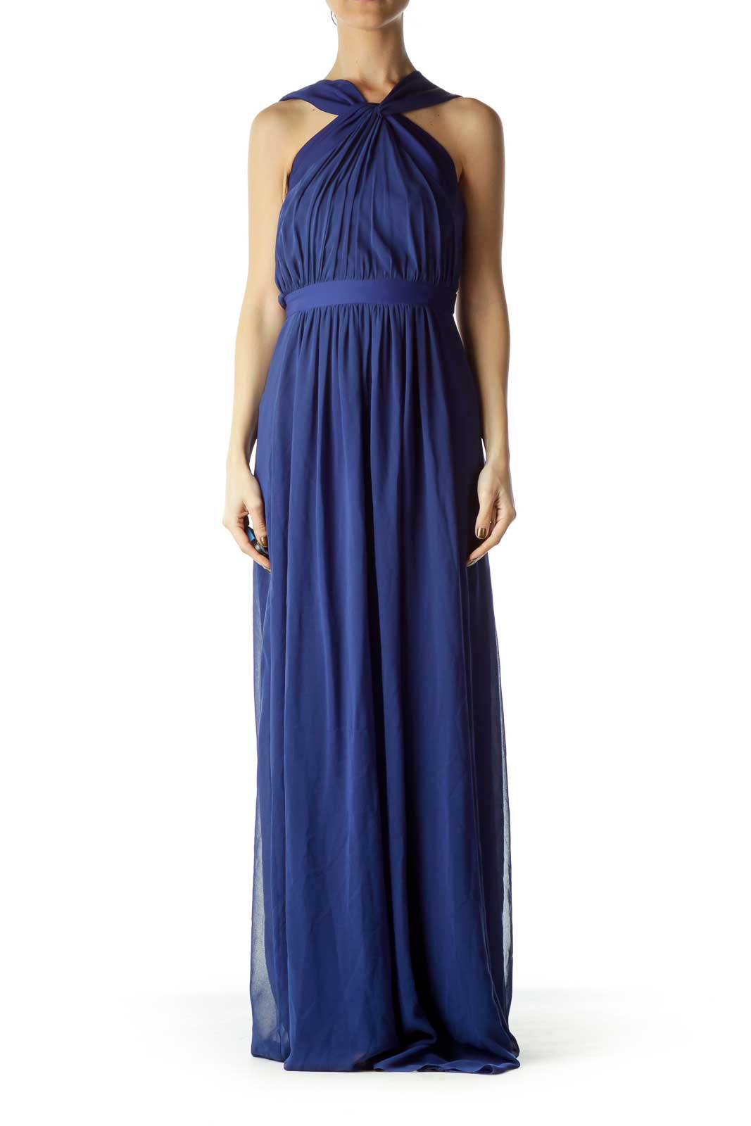 BCBG MaxAzria - Blue Scrunched Sheer Evening Dress Unknown | SilkRoll