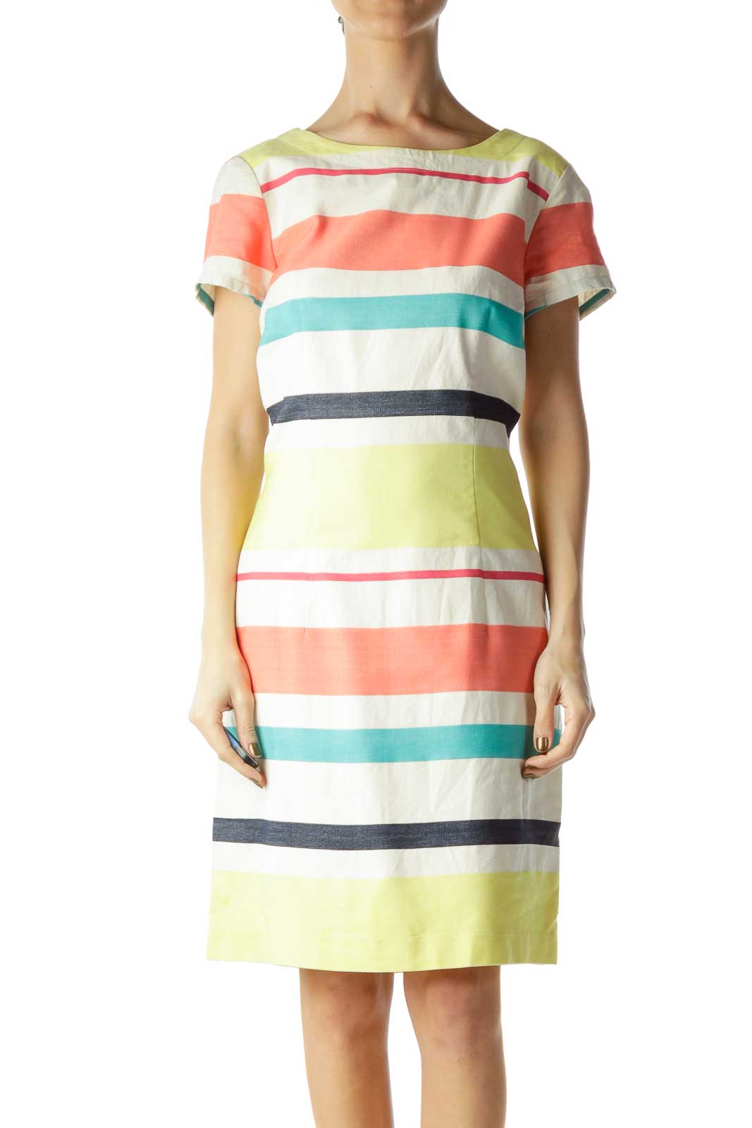 Multicolor Striped Day Shift Dress Front