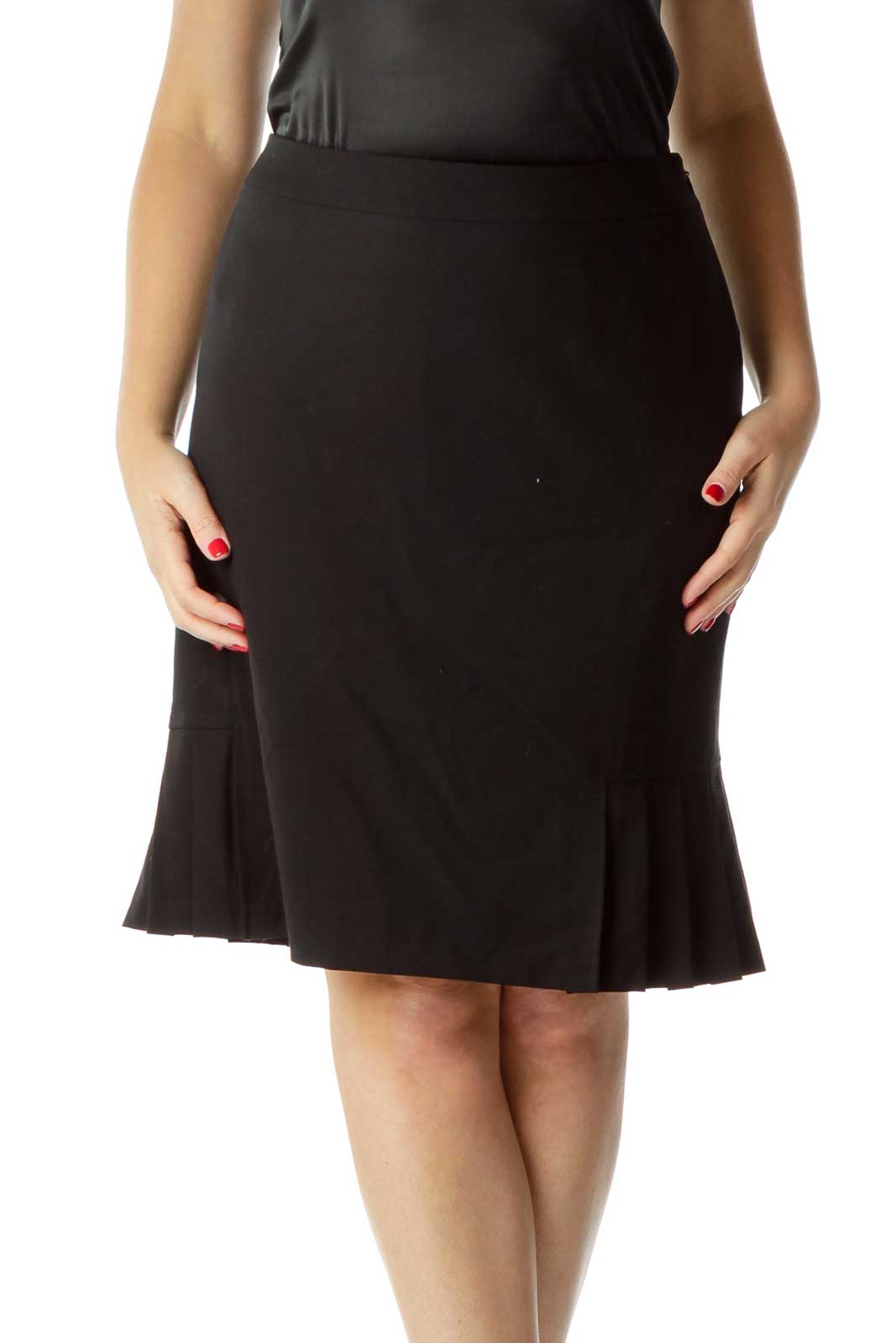 Black Pleated Pencil Skirt Front