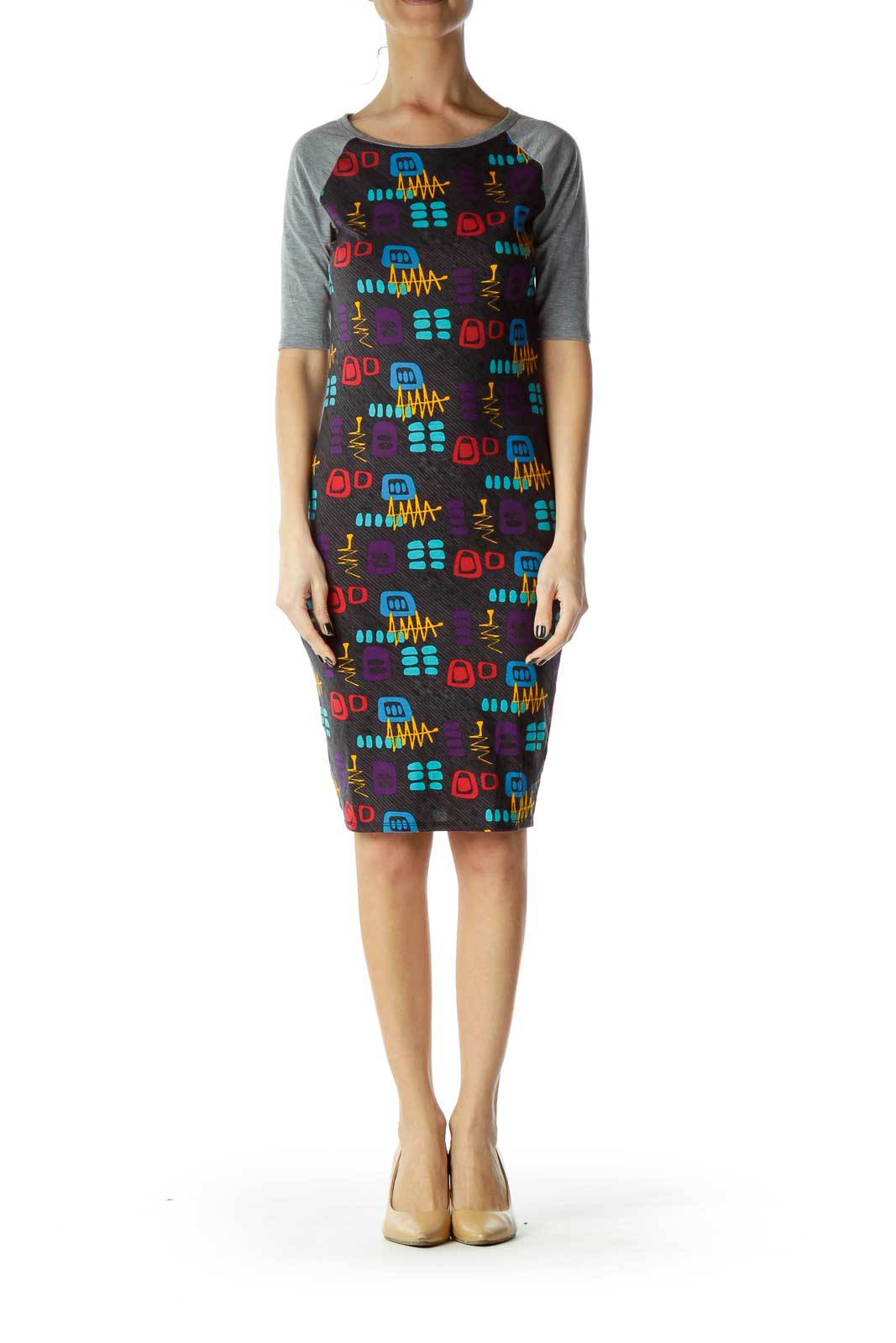 Lula Roe - Black Print Bodycon Dress 