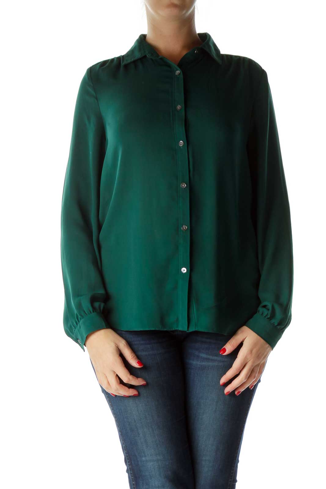 Green Buttoned Long Sleeve Shirt Front