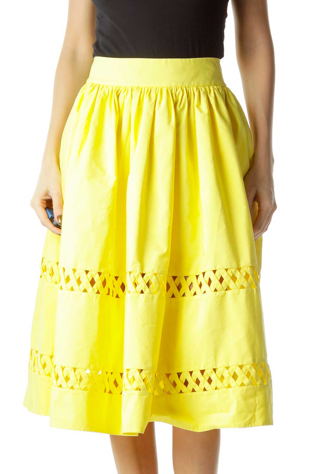 Yellow Flared Crossed Skirt Front