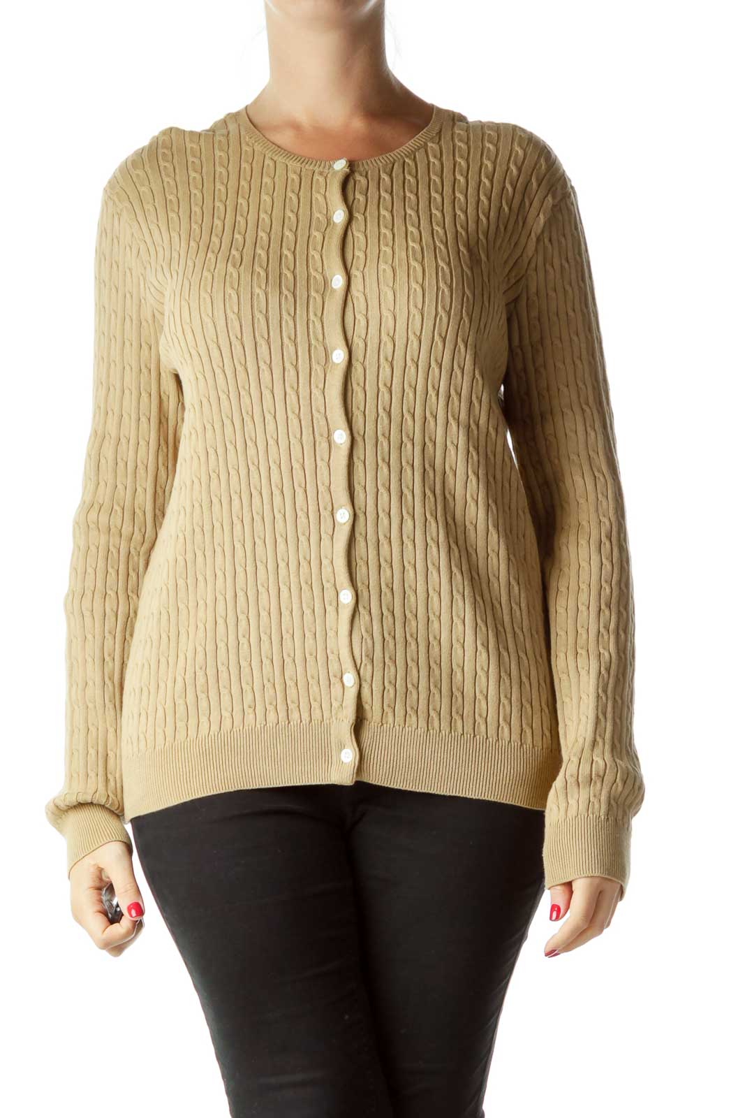 Brown Cable Knit Cardigan Front